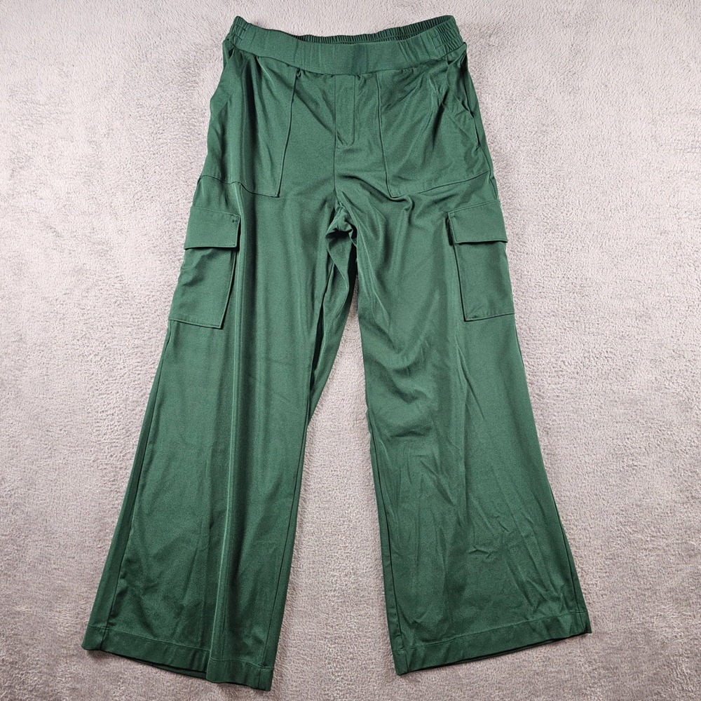 Lou & Grey Green Wide Leg Cargo Pants Elastic Waist Utility Trousers Large